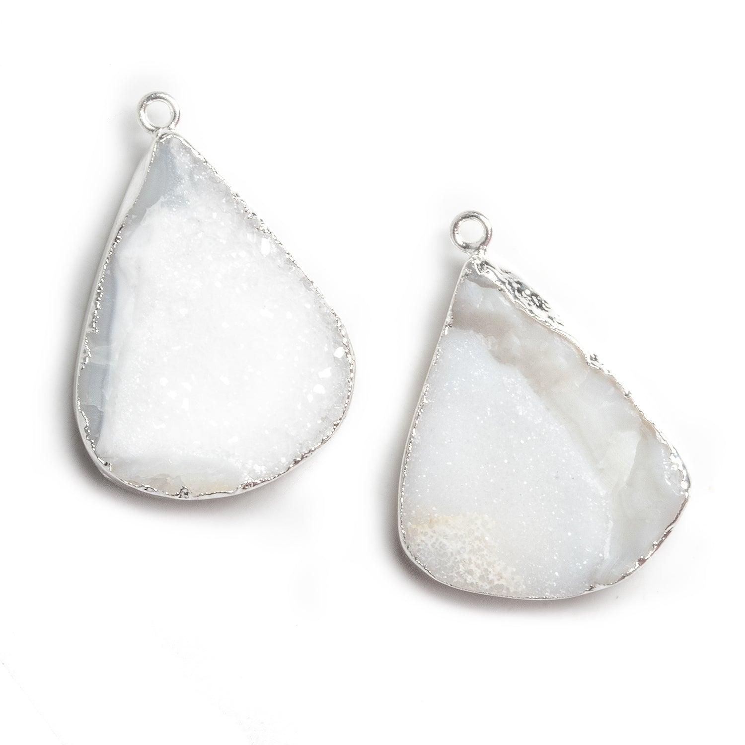 35x25mm Silver Leafed White Drusy Pear Pendant 1 Bead - The Bead Traders