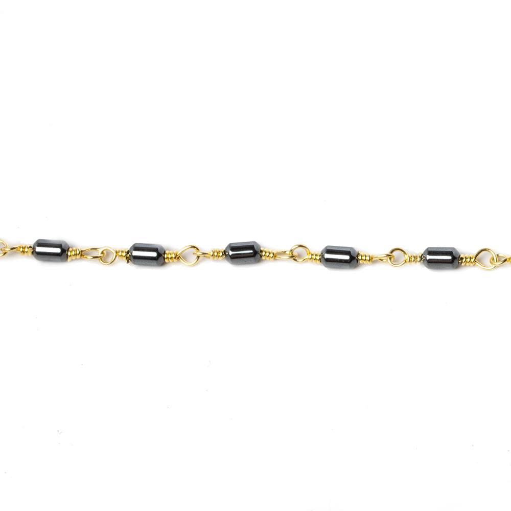 3.5x2mm Hematite plain tube Gold plated Chain by the foot 33 pieces - The Bead Traders