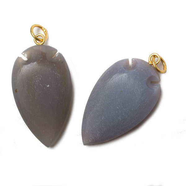 36x20mm Violet Grey Chalcedony Matte Arrowhead Focal Pendant 1 piece