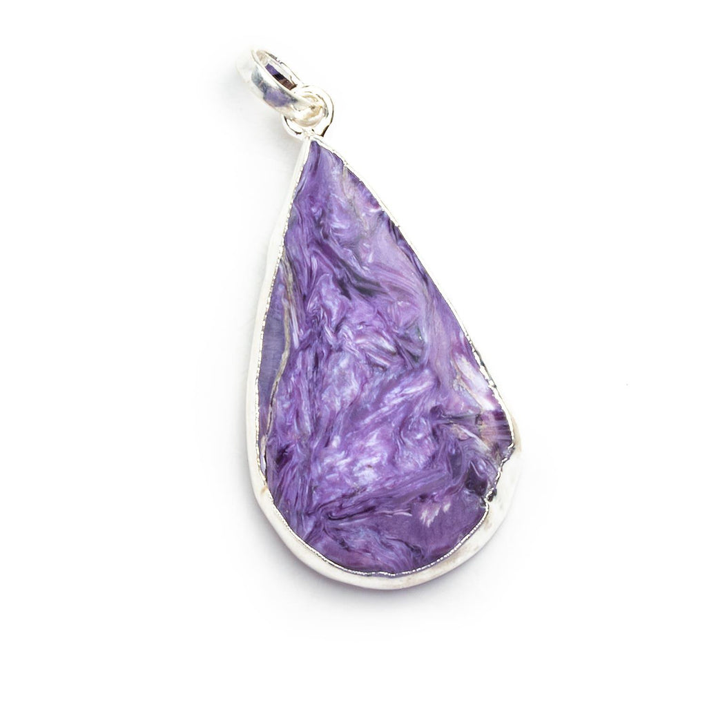 36x22mm Silver Leafed Charoite Pear Pendant 1 Piece - The Bead Traders