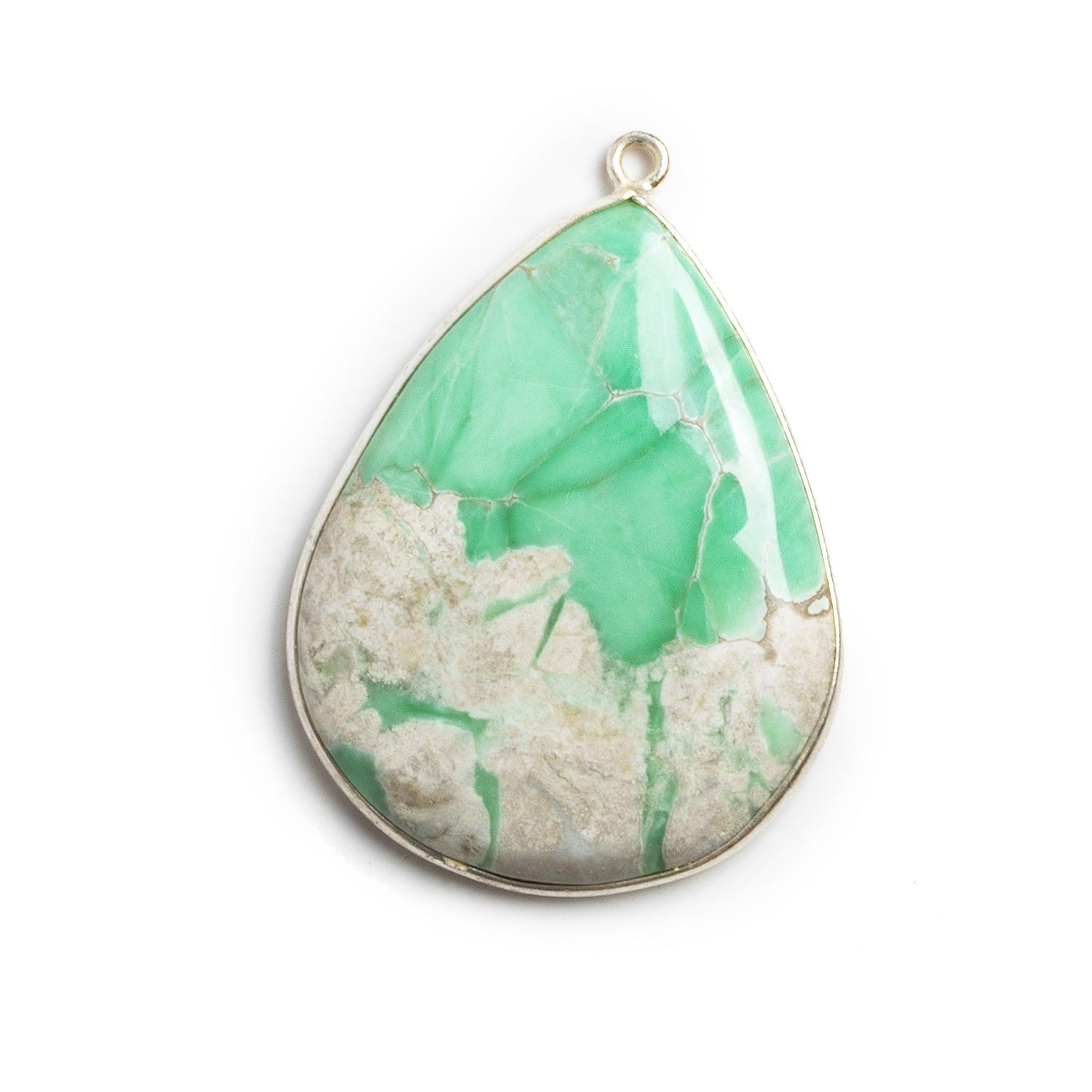 37x27mm Silver Bezeled Variscite Pear Pendant 1 bead - The Bead Traders