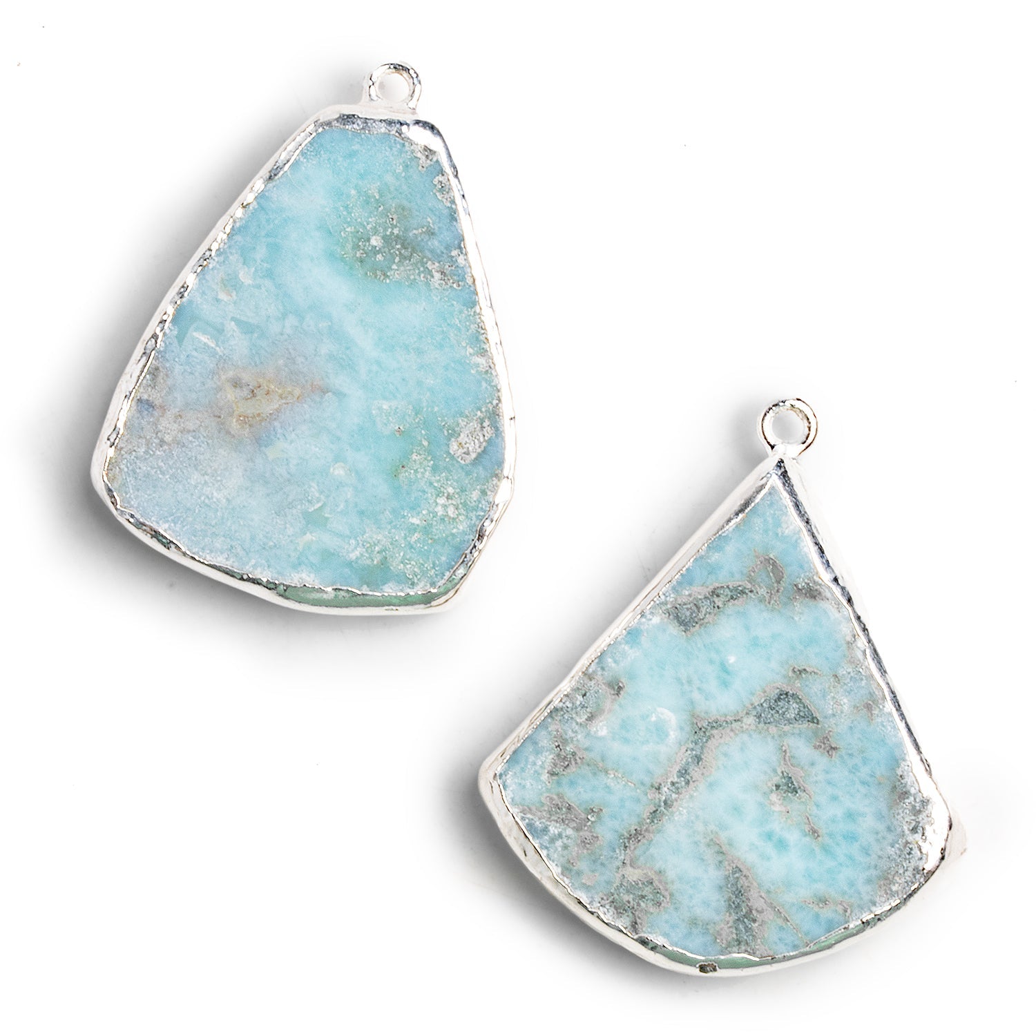 37x27mm Silver Leafed Larimar Slice Pendant 1 Bead - The Bead Traders