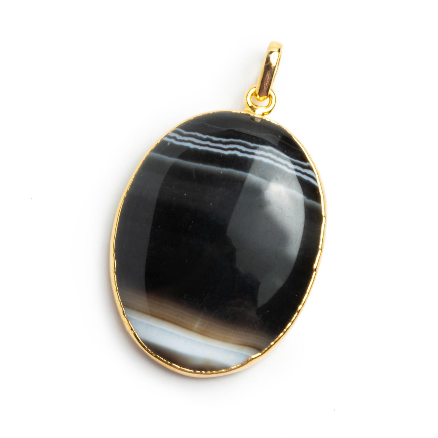 37x29mm Gold Leafed Banded Agate Oval Pendant 1 Piece - The Bead Traders