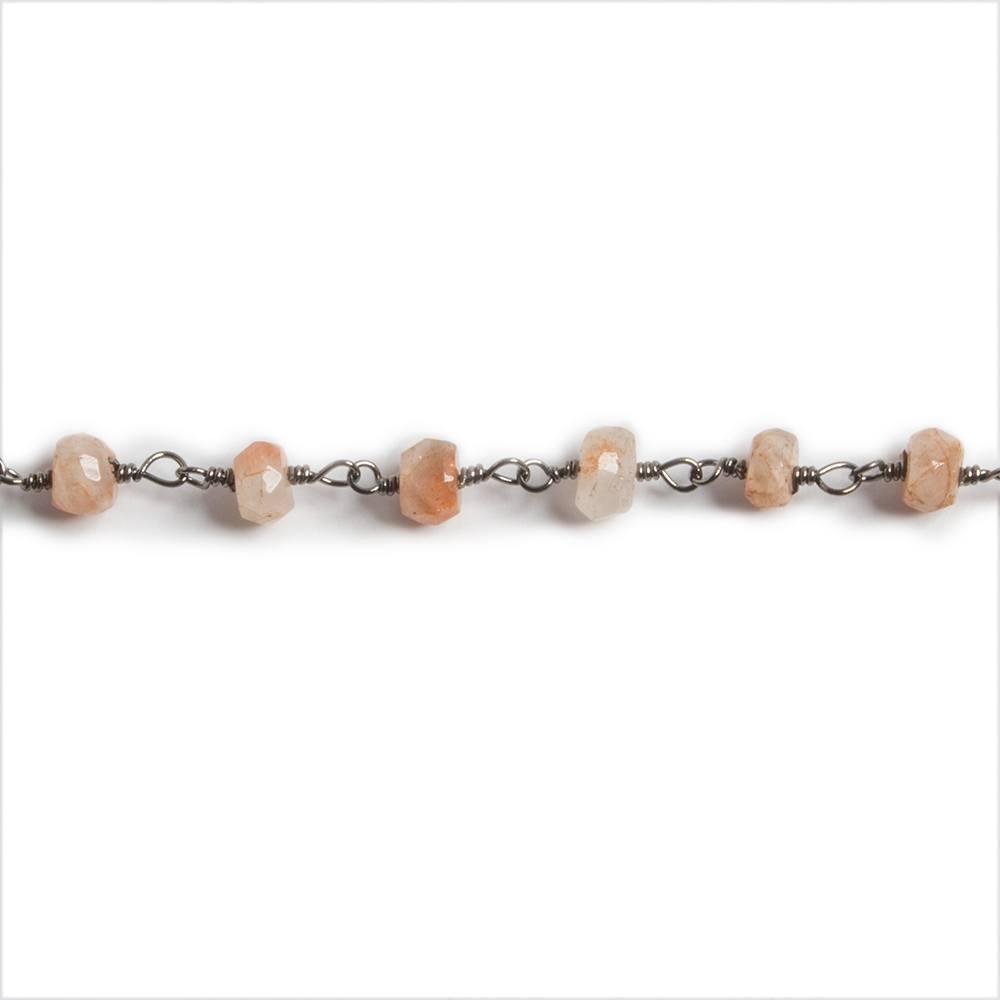 3.8mm Sunstone faceted rondelle Black Gold plated Chain by the foot 35 pieces - The Bead Traders