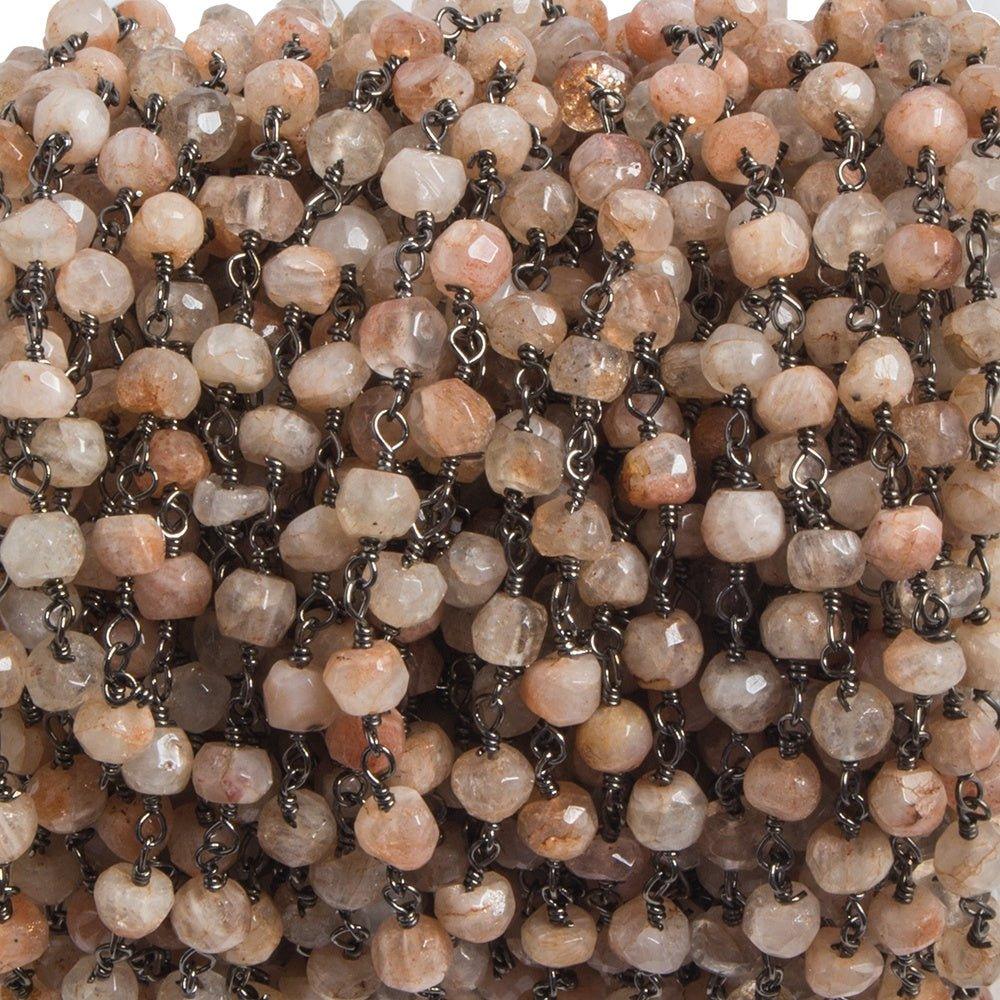 3.8mm Sunstone faceted rondelle Black Gold plated Chain by the foot 35 pieces - The Bead Traders