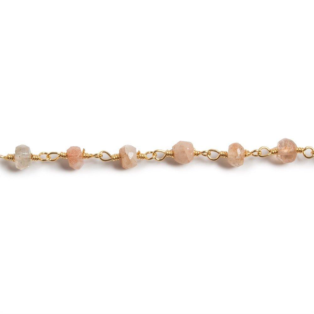 3.8mm Sunstone faceted rondelle Gold plated Chain by the foot 35 pieces - The Bead Traders