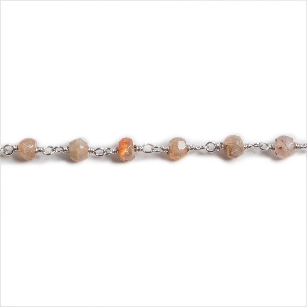3.8mm Sunstone faceted rondelle Silver plated Chain by the foot 35 pieces - The Bead Traders
