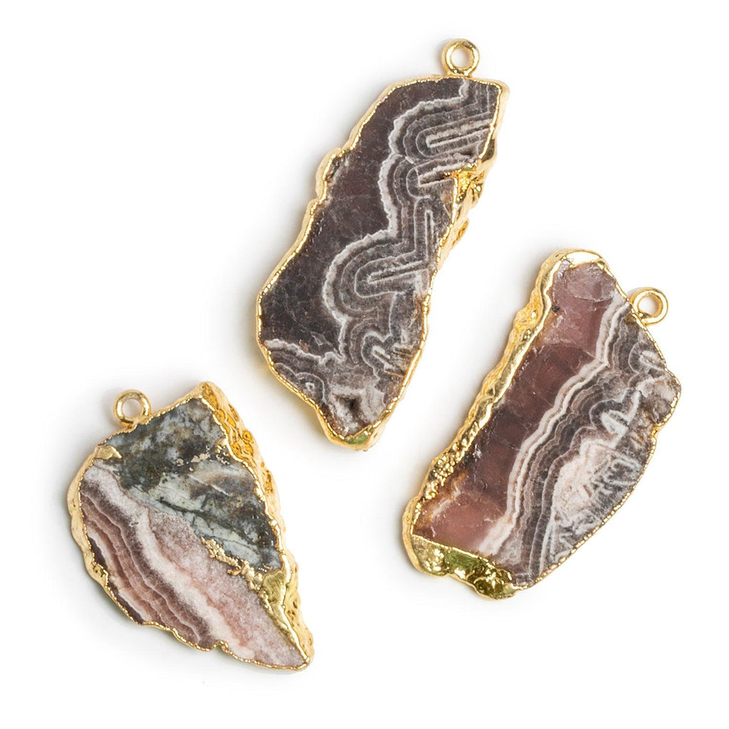 38x17mm Gold Leafed Rhodochrosite Slice Pendant - The Bead Traders