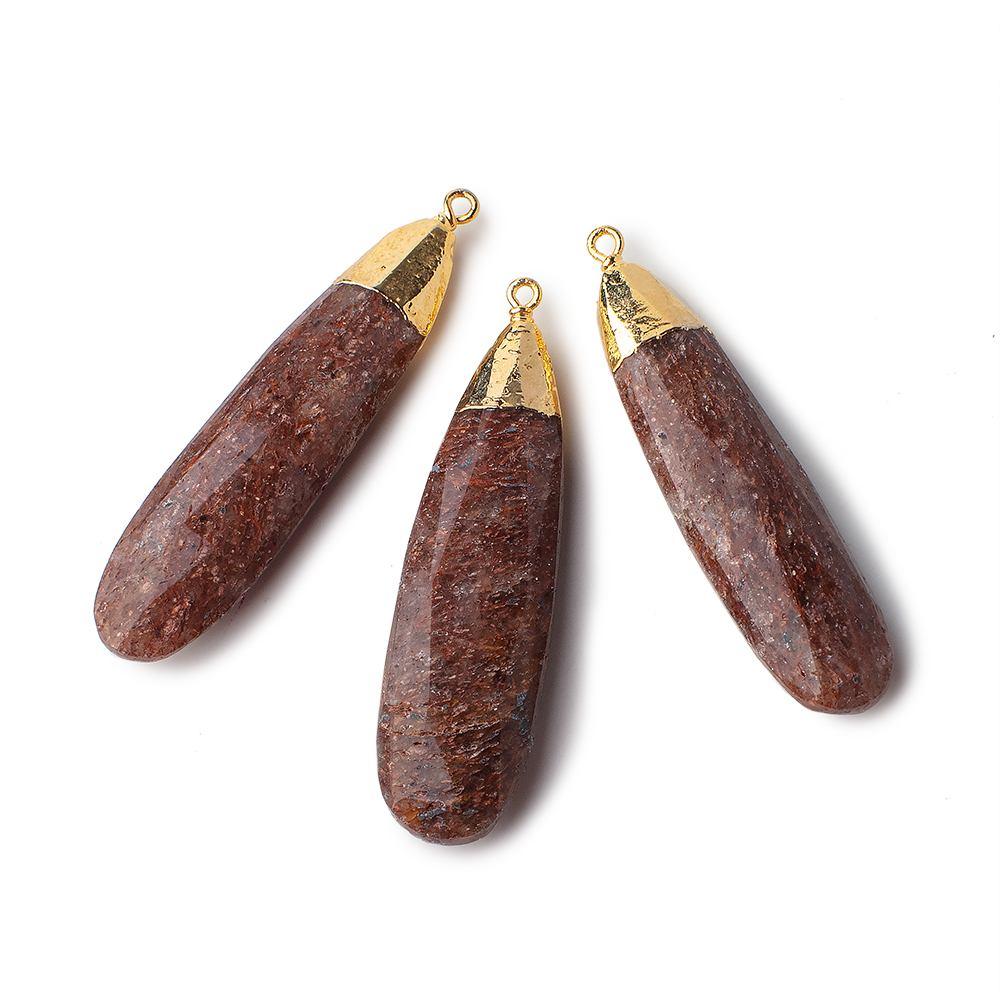 39x10mm Gold Leafed Ferrous Quartz Pear Pendant 1 piece - The Bead Traders