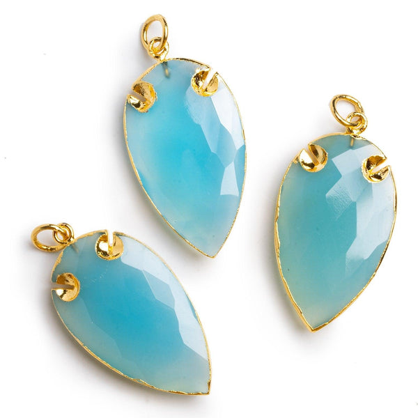 39x20mm Gold Leafed Blue Chalcedony Arrowhead Pendant 1 Bead