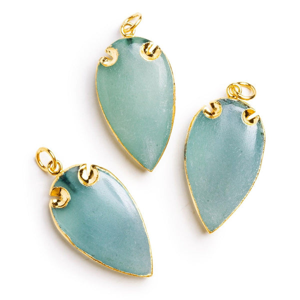 39x20mm Gold Leafed Matte Blue-Green Chalcedony Arrowhead Pendant 1 Bead