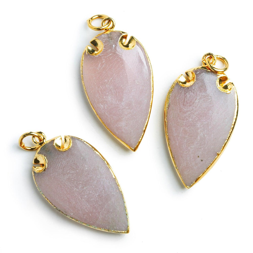 39x20mm Gold Leafed Matte Pink Chalcedony Arrowhead Pendant 1 Bead - The Bead Traders