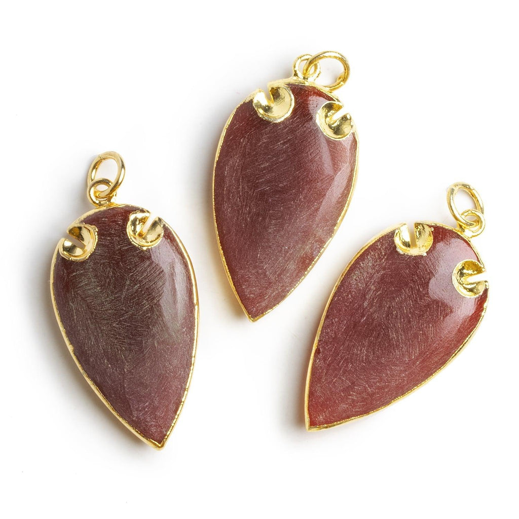 39x20mm Gold Leafed Matte Red Chalcedony Arrowhead Pendant 1 Bead - The Bead Traders