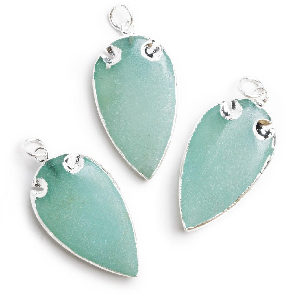39x20mm Silver Leafed Matte Blue-Green Chalcedony Arrowhead Pendant 1 Bead - The Bead Traders