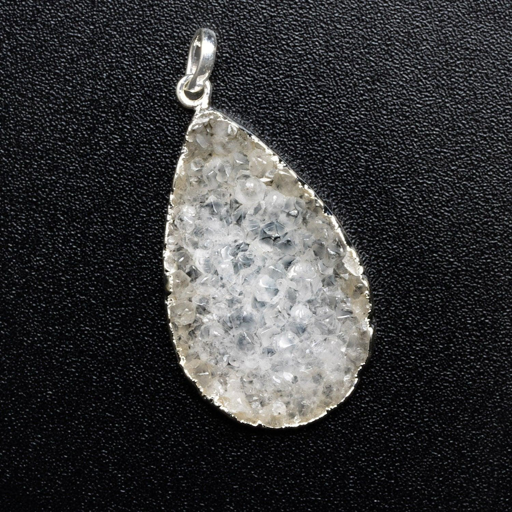 39x25mm Silver Leafed Drusy Pear Pendant 1 Piece - The Bead Traders