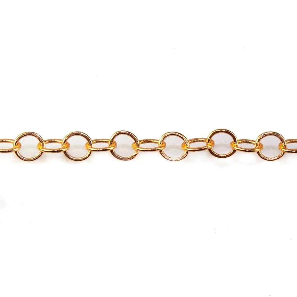 3mm 22kt Gold plated Flat Round Link Chain sold by the foot - The Bead Traders