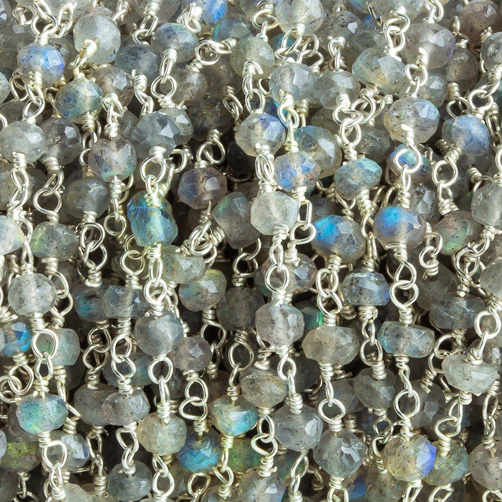 3mm-4mm Labradorite Faceted Rondelle Silver Chain by the Foot 37 pieces - The Bead Traders