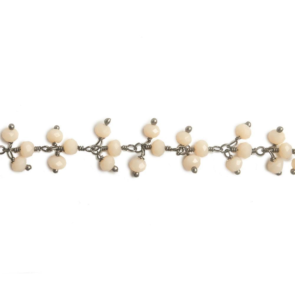 3mm Angel Skin Peach Crystal rondelle Black Dangling Chain by the foot 97 beads - The Bead Traders