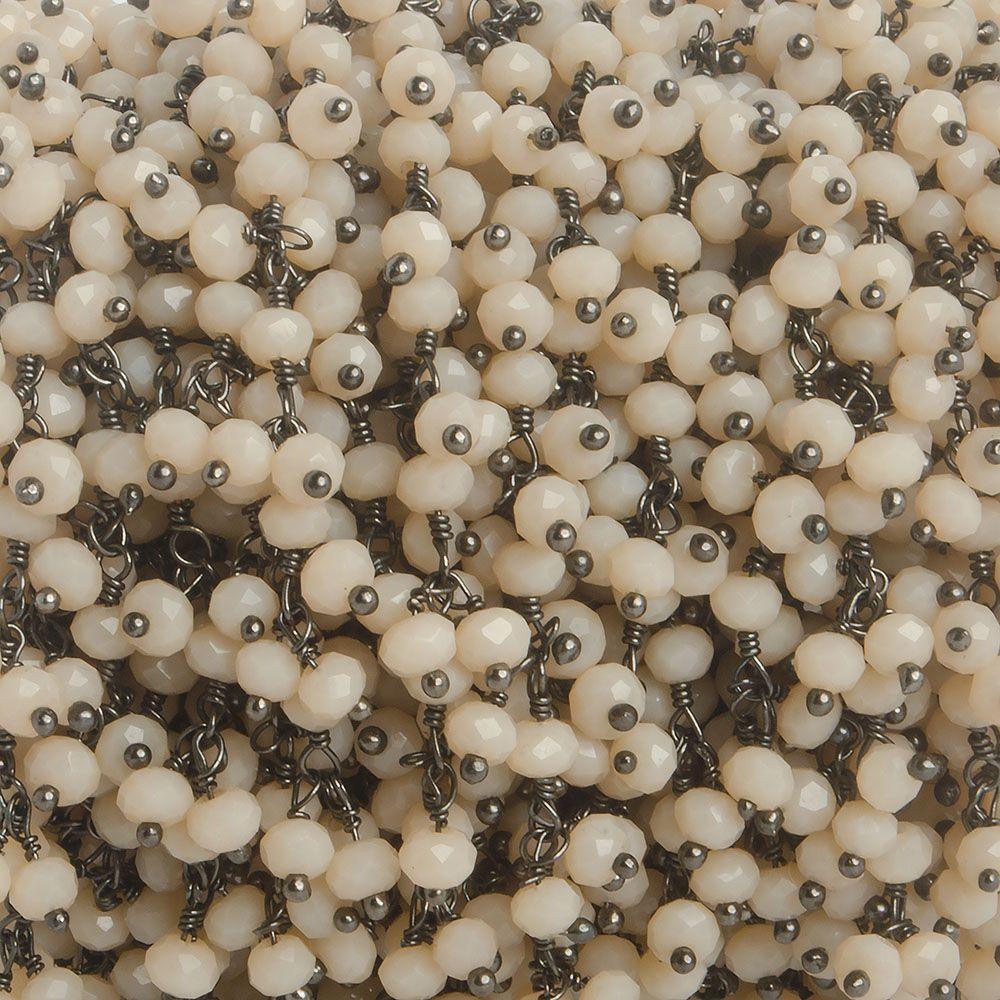 3mm Angel Skin Peach Crystal rondelle Black Dangling Chain by the foot 97 beads - The Bead Traders
