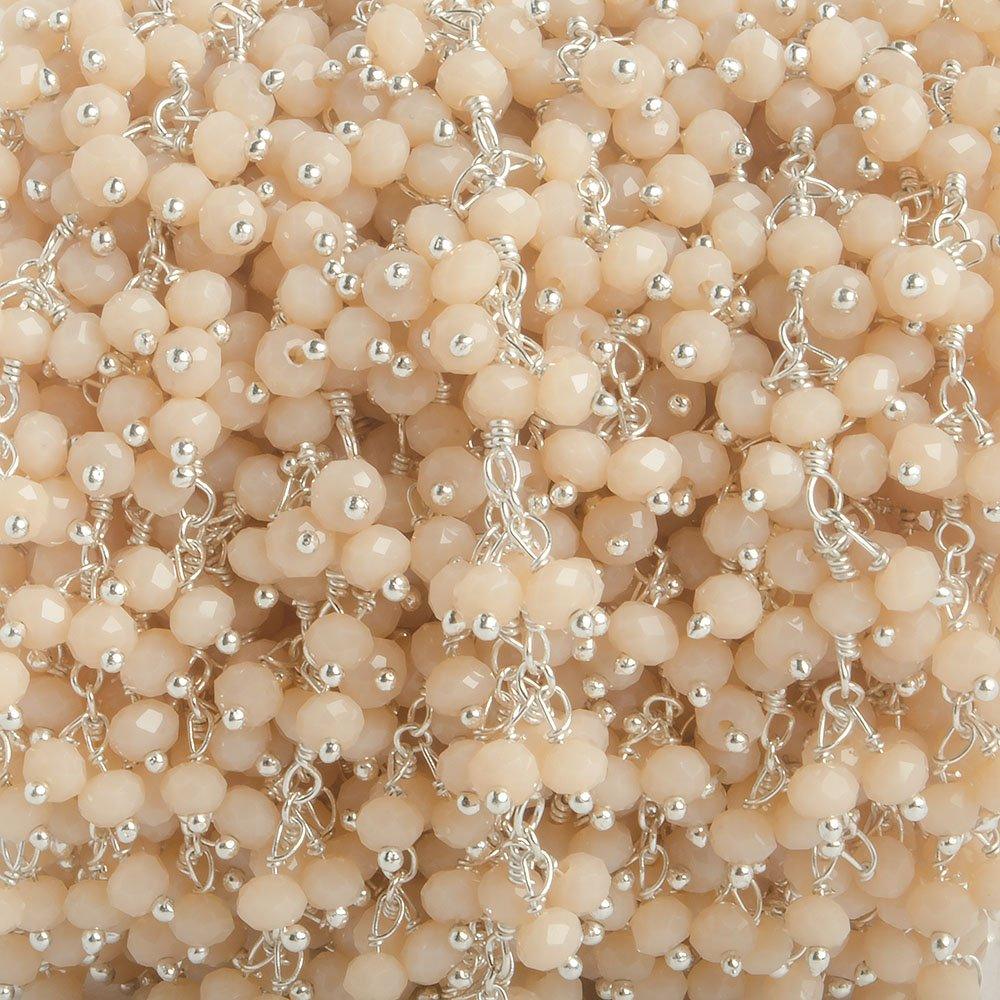 3mm Angel Skin Peach Crystal rondelle Silver Dangling Chain by the foot 97 beads - The Bead Traders