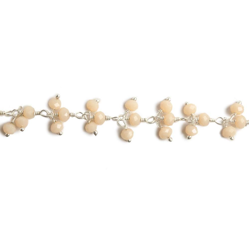3mm Angel Skin Peach Crystal rondelle Silver Dangling Chain by the foot 97 beads - The Bead Traders