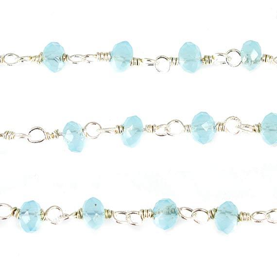 3mm Aqua Blue Glass faceted rondelle Silver Chain by the foot - The Bead Traders