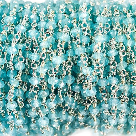 3mm Aqua Blue Glass faceted rondelle Silver Chain by the foot - The Bead Traders