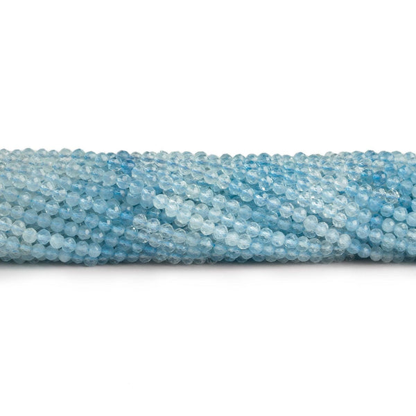 3mm Aquamarine Microfaceted Round Beads 12 inch 105 pieces