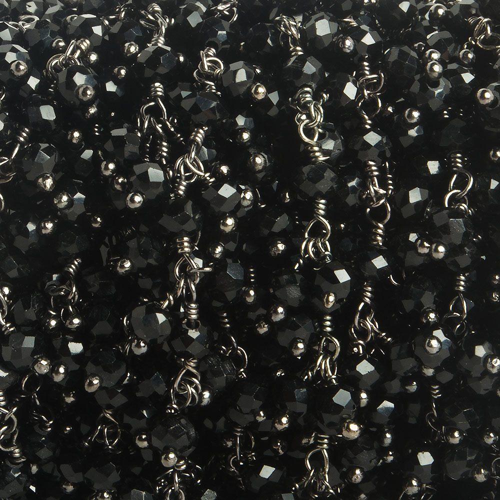 3mm Black Crystal rondelle Black Dangling Chain by the foot 97 beads - The Bead Traders