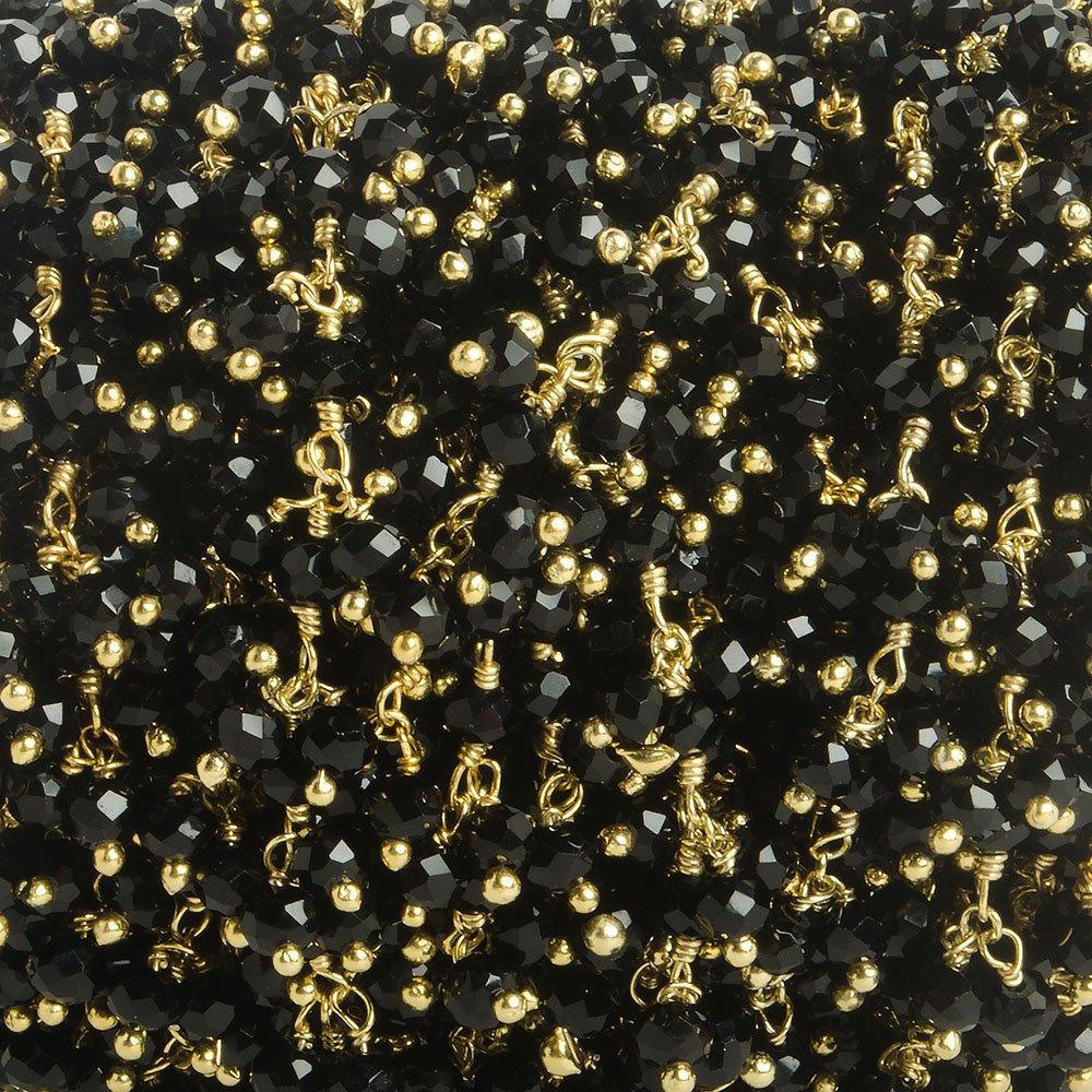 3mm Black Crystal rondelle Gold Dangling Chain by the foot 97 beads - The Bead Traders