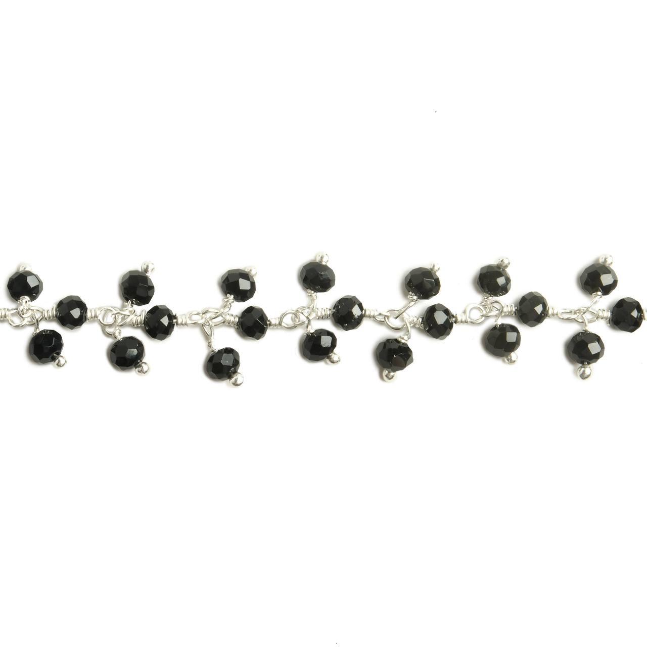 3mm Black Crystal rondelle Silver Dangling Chain by the foot 97 beads - The Bead Traders