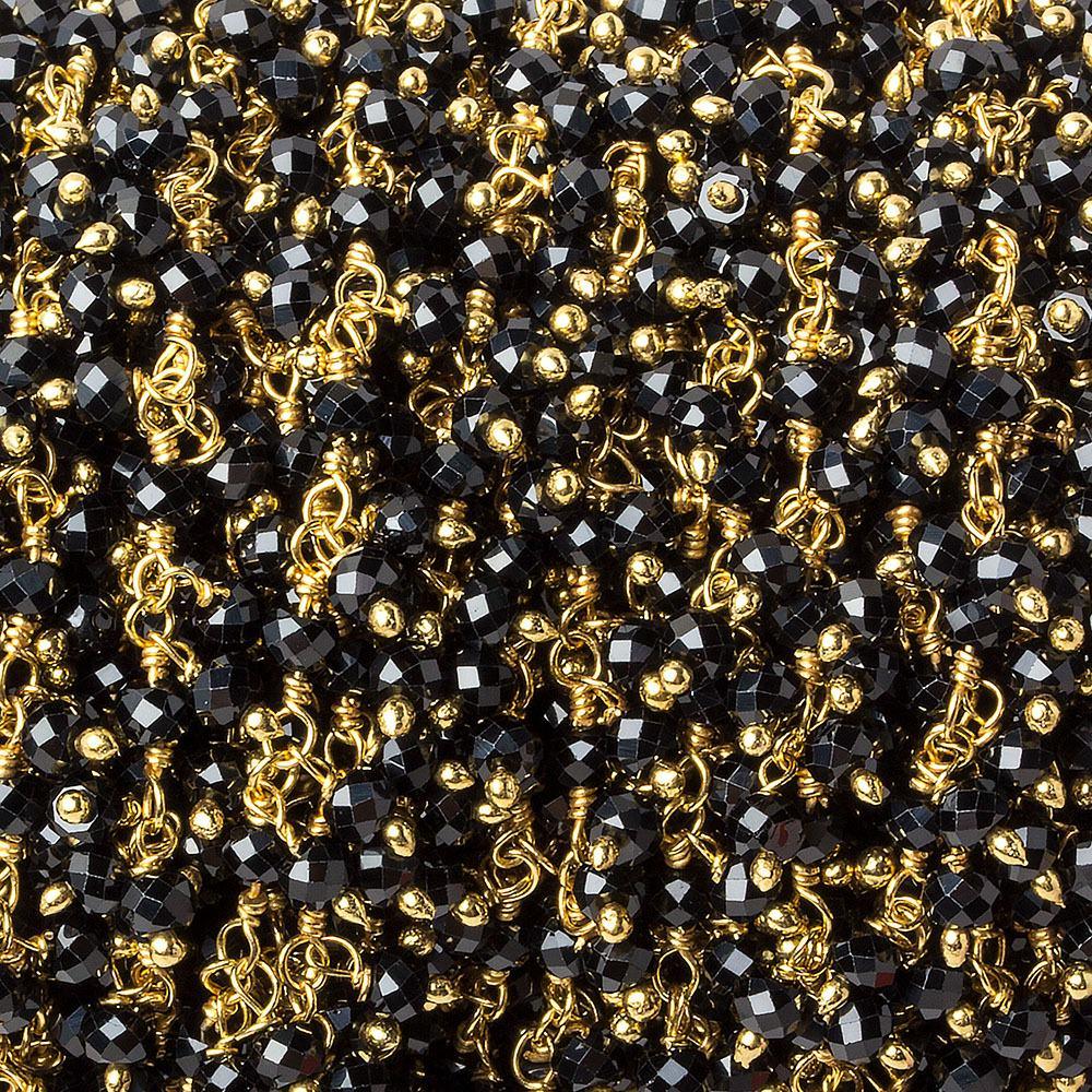 3mm Black Spinel micro-faceted round Gold Dangling Chain by the foot - The Bead Traders