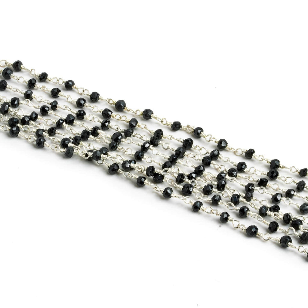 3mm Black Spinel Rondelle Silver Chain - Lot of 7ft 10 inches - The Bead Traders