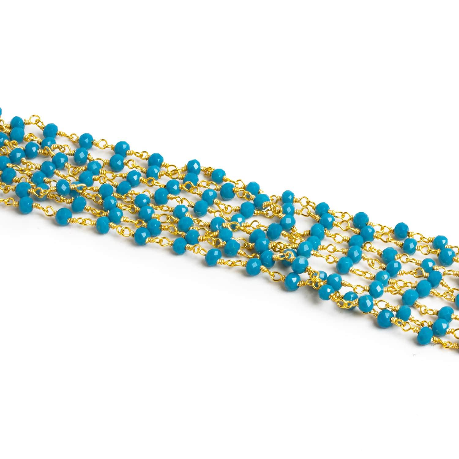3mm Blue Quartz Rondelle Gold Chain - Lot of 6ft - The Bead Traders
