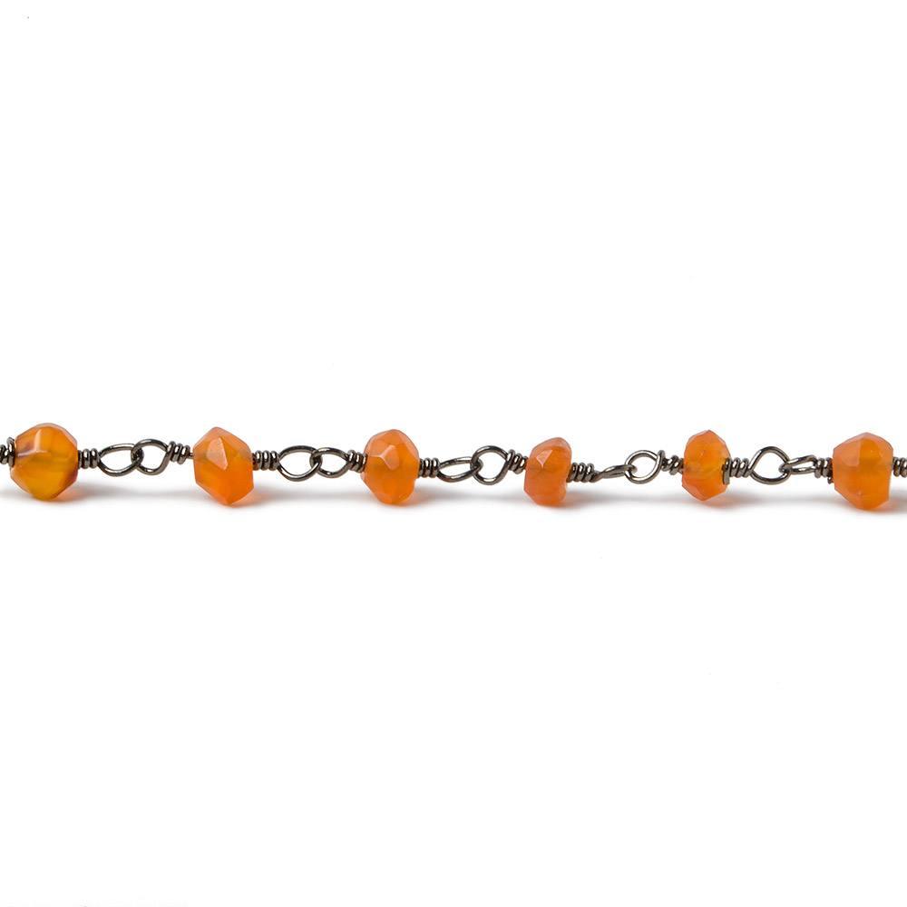 3mm Carnelian Agate faceted rondelle Black Gold plated Chain by the foot 39 pieces - The Bead Traders