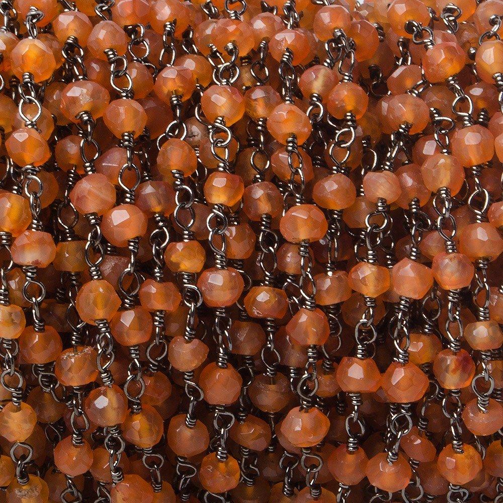3mm Carnelian Agate faceted rondelle Black Gold plated Chain by the foot 39 pieces - The Bead Traders
