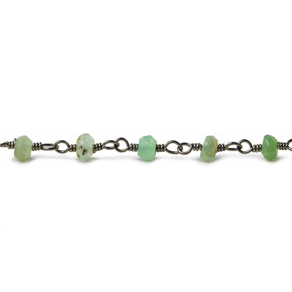 3mm Chrysoprase Faceted Rondelle Black Gold plated Chain by the foot - The Bead Traders