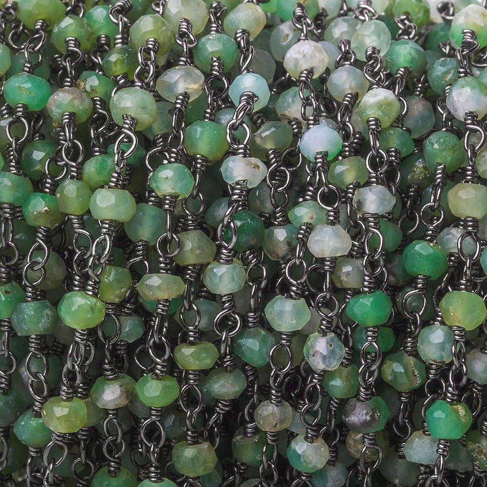 3mm Chrysoprase Faceted Rondelle Black Gold plated Chain by the foot - The Bead Traders