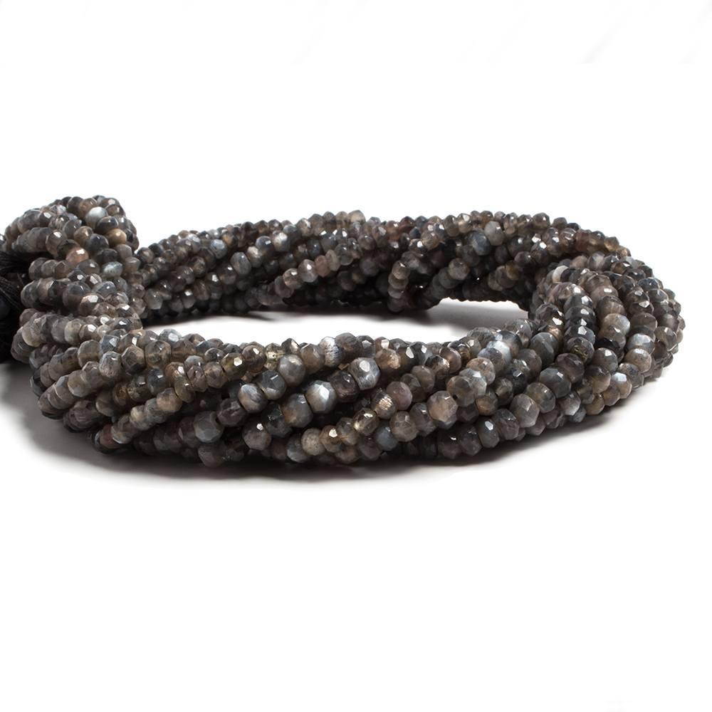 3mm Dark Platinum Moonstone faceted rondelle beads 13 inch 110 pieces - The Bead Traders