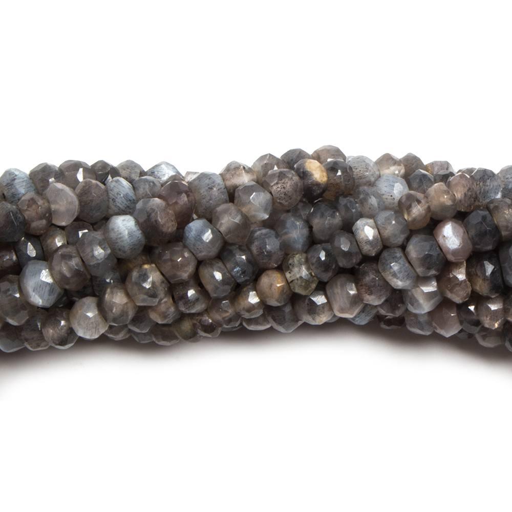 3mm Dark Platinum Moonstone faceted rondelle beads 13 inch 110 pieces - The Bead Traders