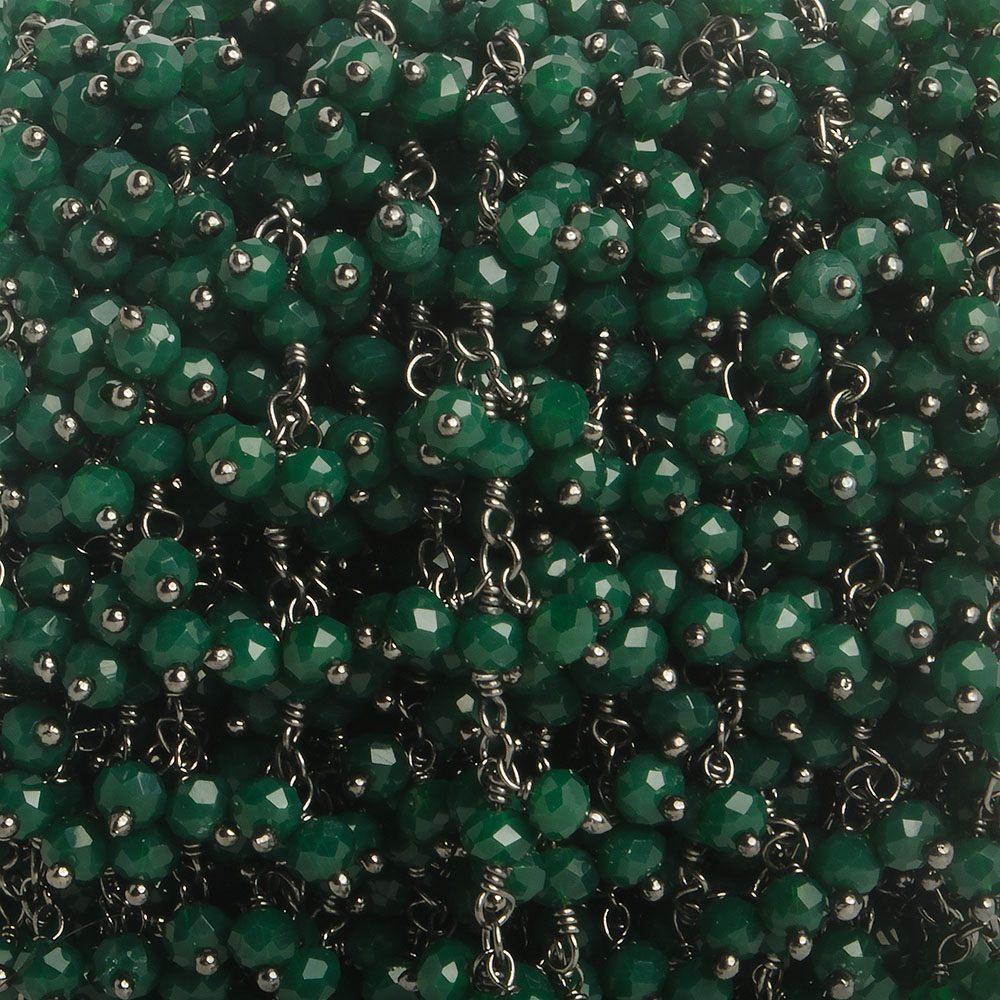 3mm Forest Green Crystal rondelle Black Dangling Chain by the foot 97 beads - The Bead Traders