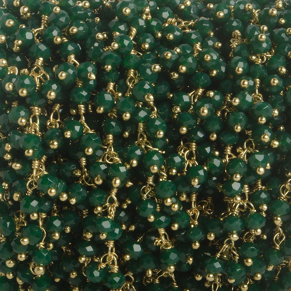 3mm Forest Green Crystal rondelle Gold Dangling Chain by the foot 97 beads - The Bead Traders