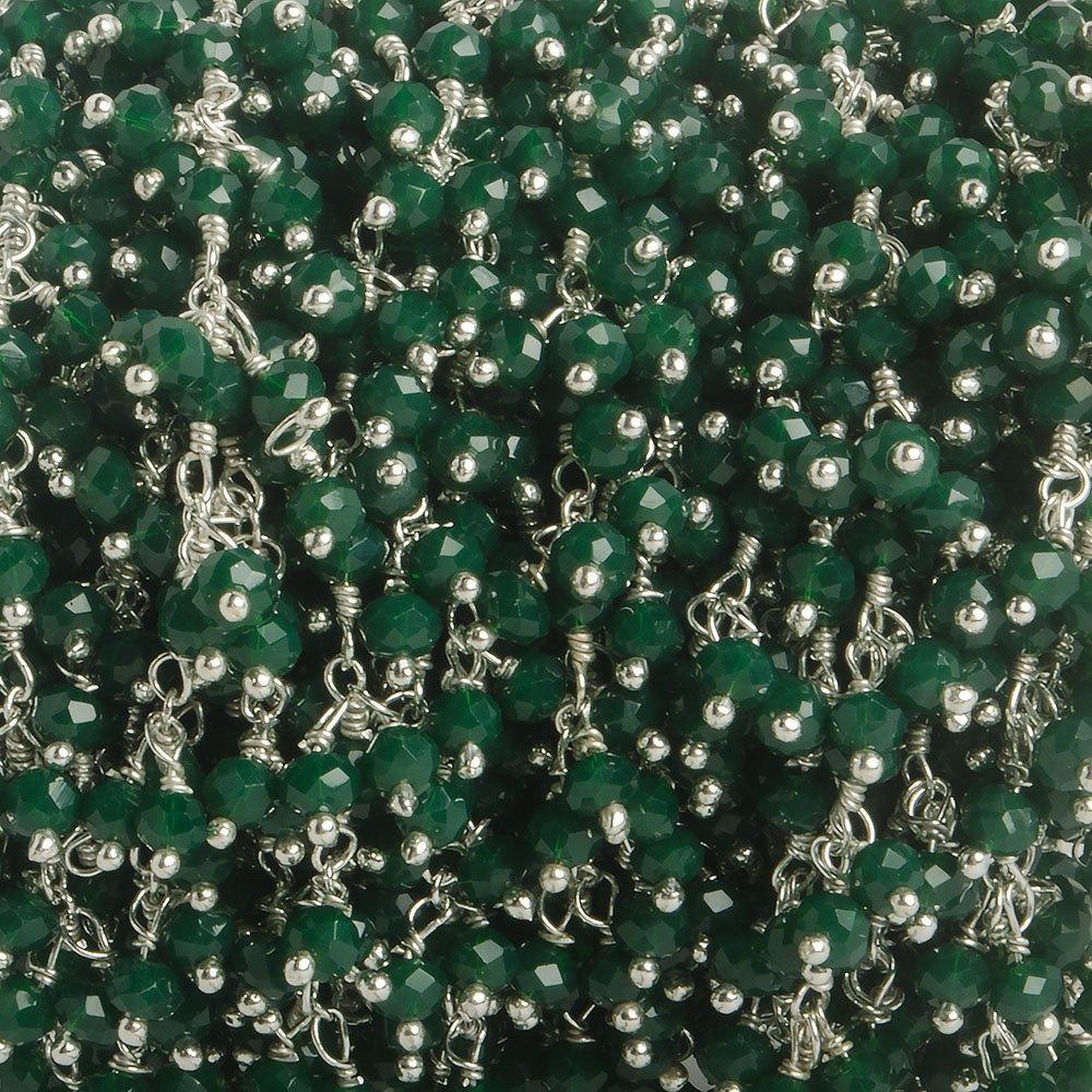 3mm Forest Green Crystal rondelle Silver Dangling Chain by the foot 97 beads - The Bead Traders