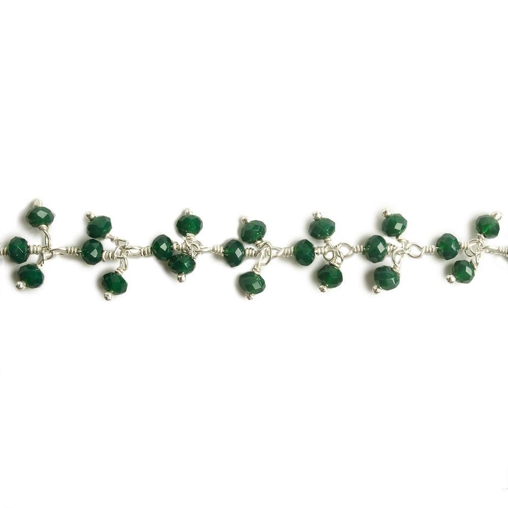 3mm Forest Green Crystal rondelle Silver Dangling Chain by the foot 97 beads - The Bead Traders