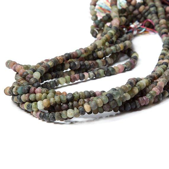 3mm Frosted Multi Color Tourmaline plain rondelles 13 inch 140 beads - The Bead Traders