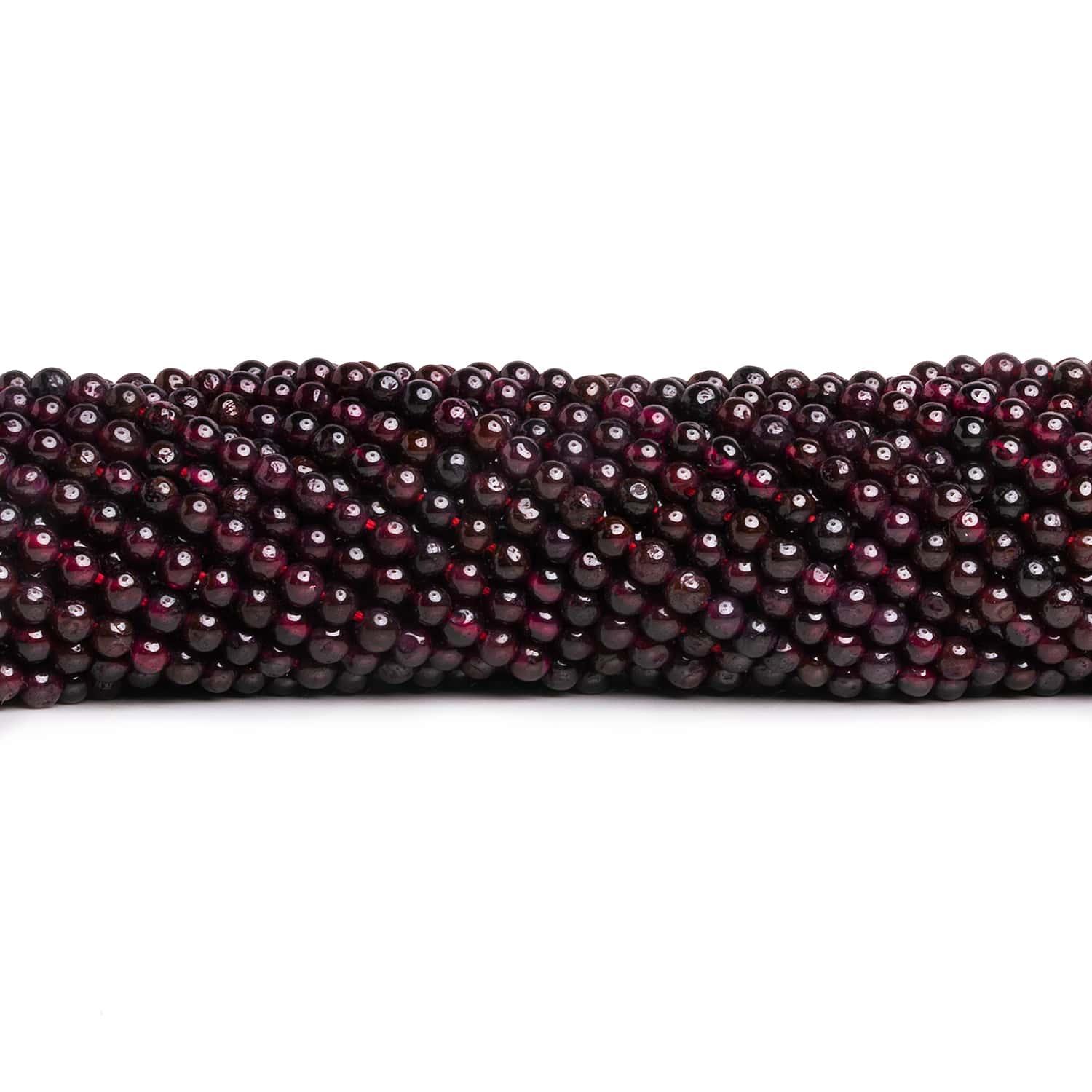 3mm Garnet Plain Round Beads 13 inch 100 pieces - The Bead Traders