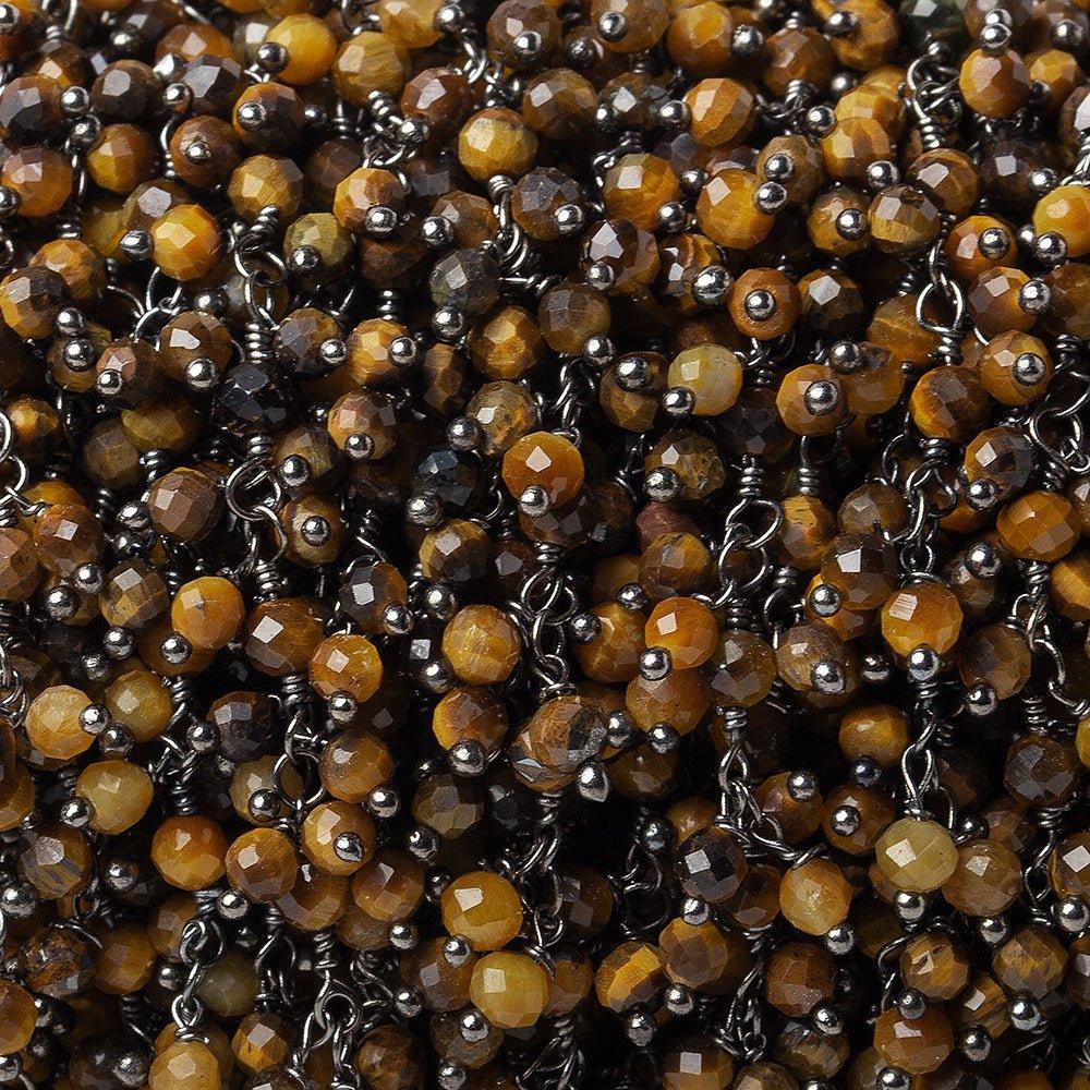 3mm Golden Tiger's Eye micro-faceted round Black Gold Dangling Chain by the foot - The Bead Traders