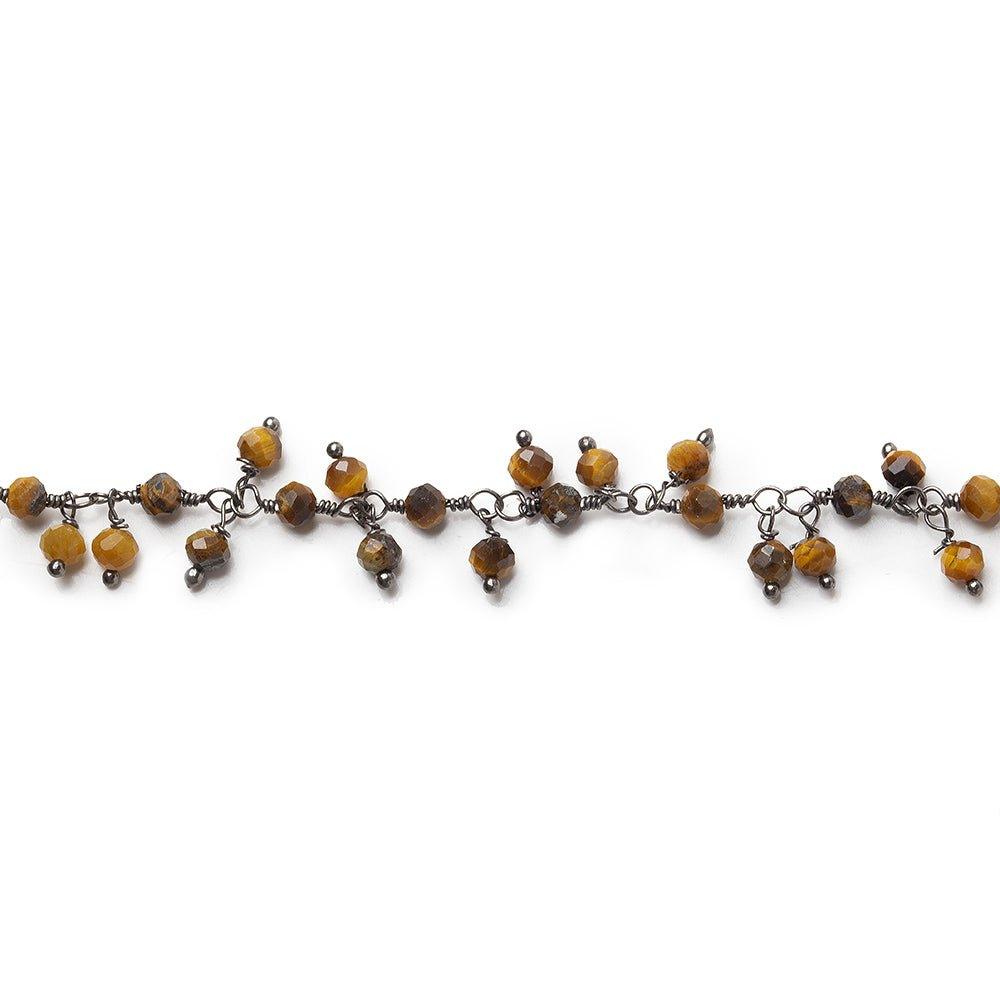 3mm Golden Tiger's Eye micro-faceted round Black Gold Dangling Chain by the foot - The Bead Traders