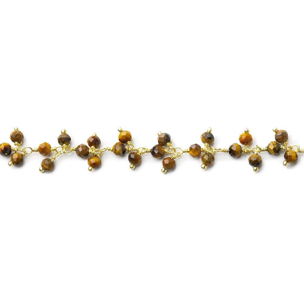 3mm Golden Tiger's Eye micro-faceted round Gold plated Dangling Chain by the foot - The Bead Traders