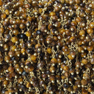 3mm Golden Tiger's Eye micro-faceted round Gold plated Dangling Chain by the foot - The Bead Traders